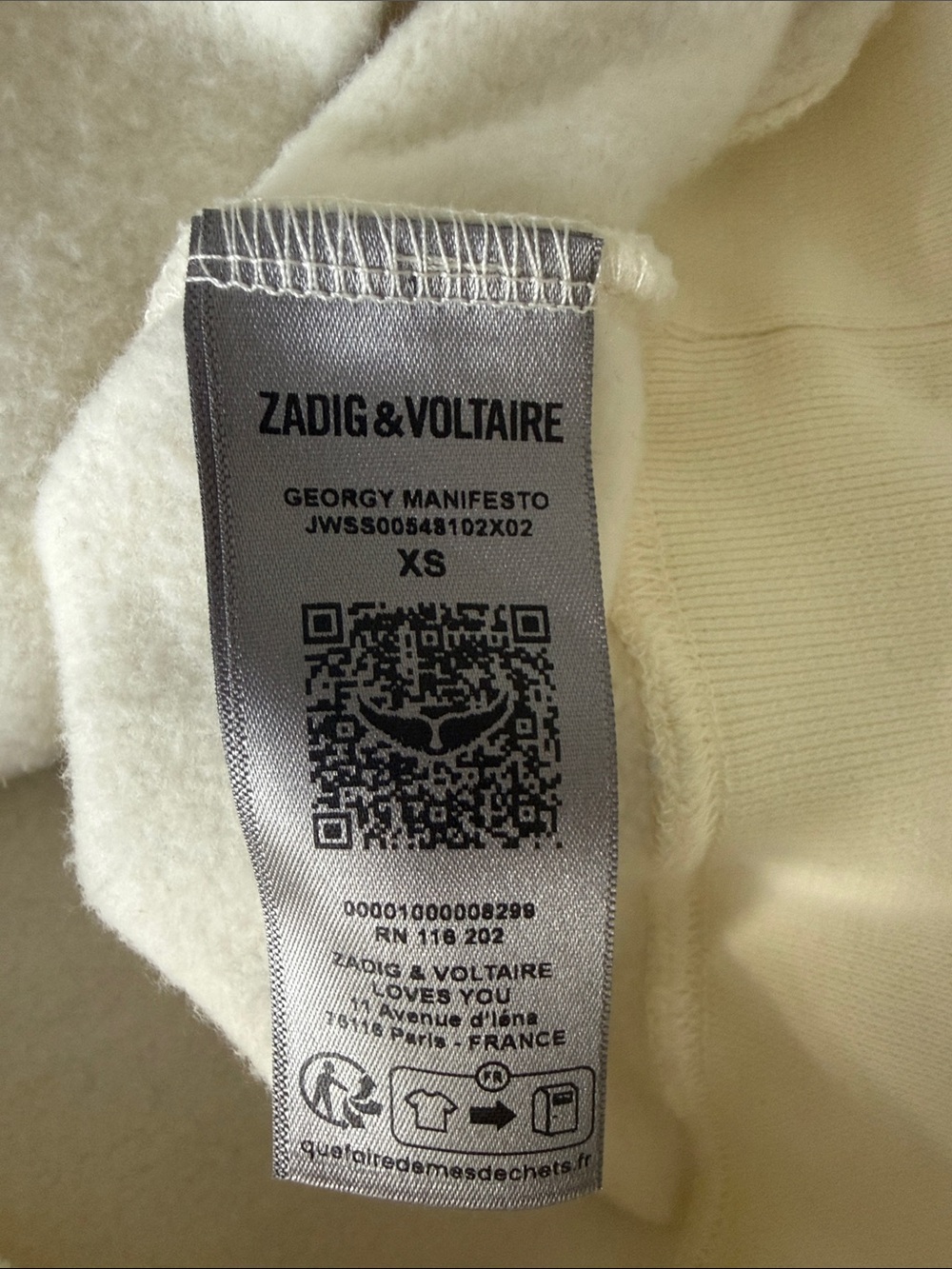 Zadig & Voltaire Cream Hoodie with Black Logo Label - Picture 5 of 5